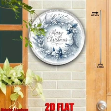 2D Flat, 1pc Elegant Christmas Wreath & Floral Sign - 7.87 Round Aluminum Wall D
