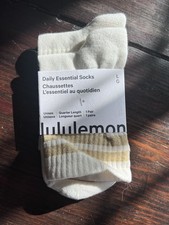 NEW Lululemon Unisex Daily Essential Crew Socks Gold Metallic Stripe Size Large