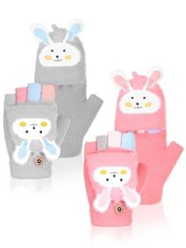 2 Pairs Winter Kids Fingerless Gloves Toddler Finger Mittens Knit Convertible