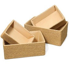 4 Set Wicker Storage Basket Hand Woven Paper Rope Storage Baskets Decorative ...