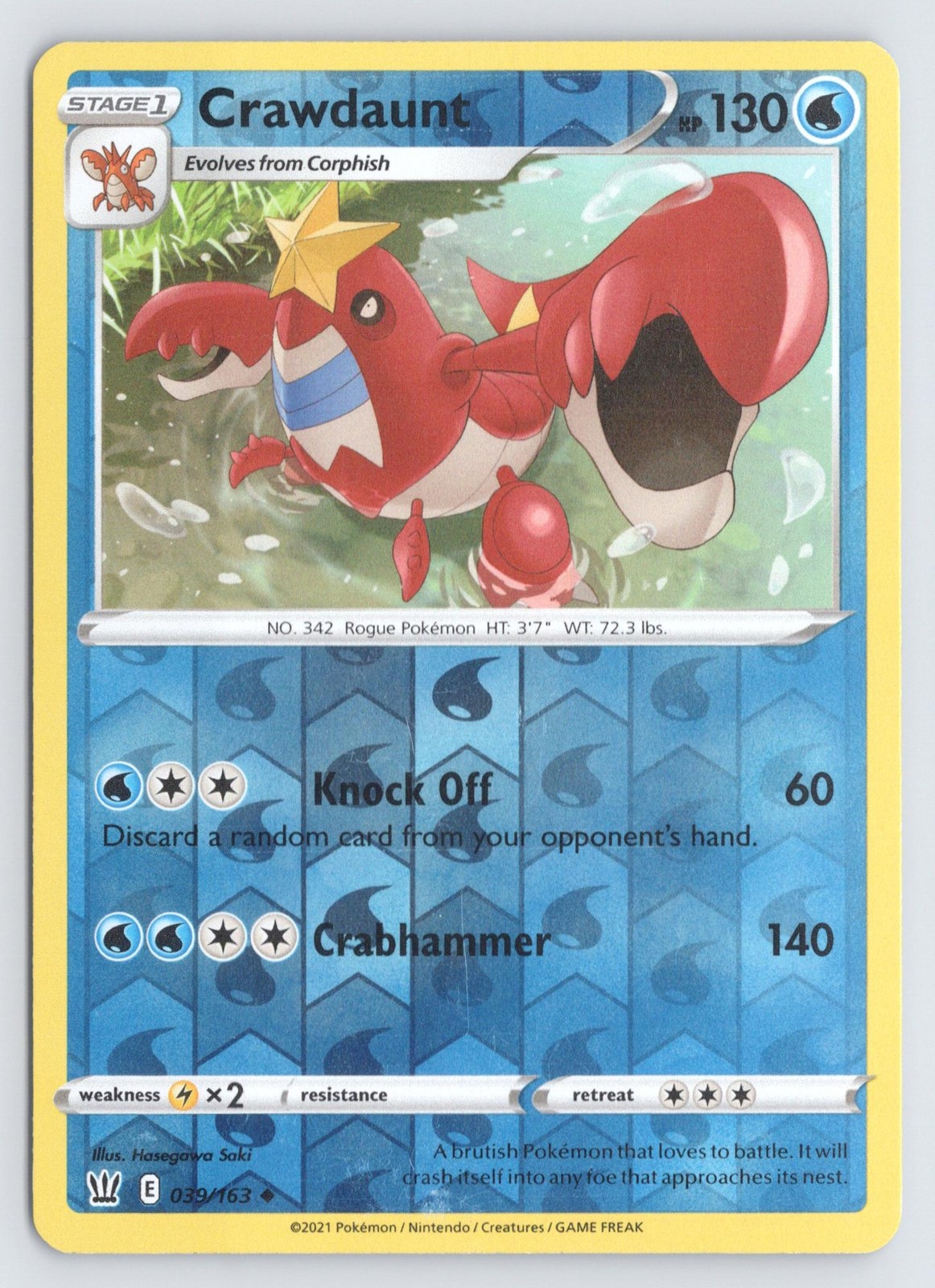 Crawdaunt 039/163 Pokemon Battle Styles Reverse Holo Uncommon Near Mint