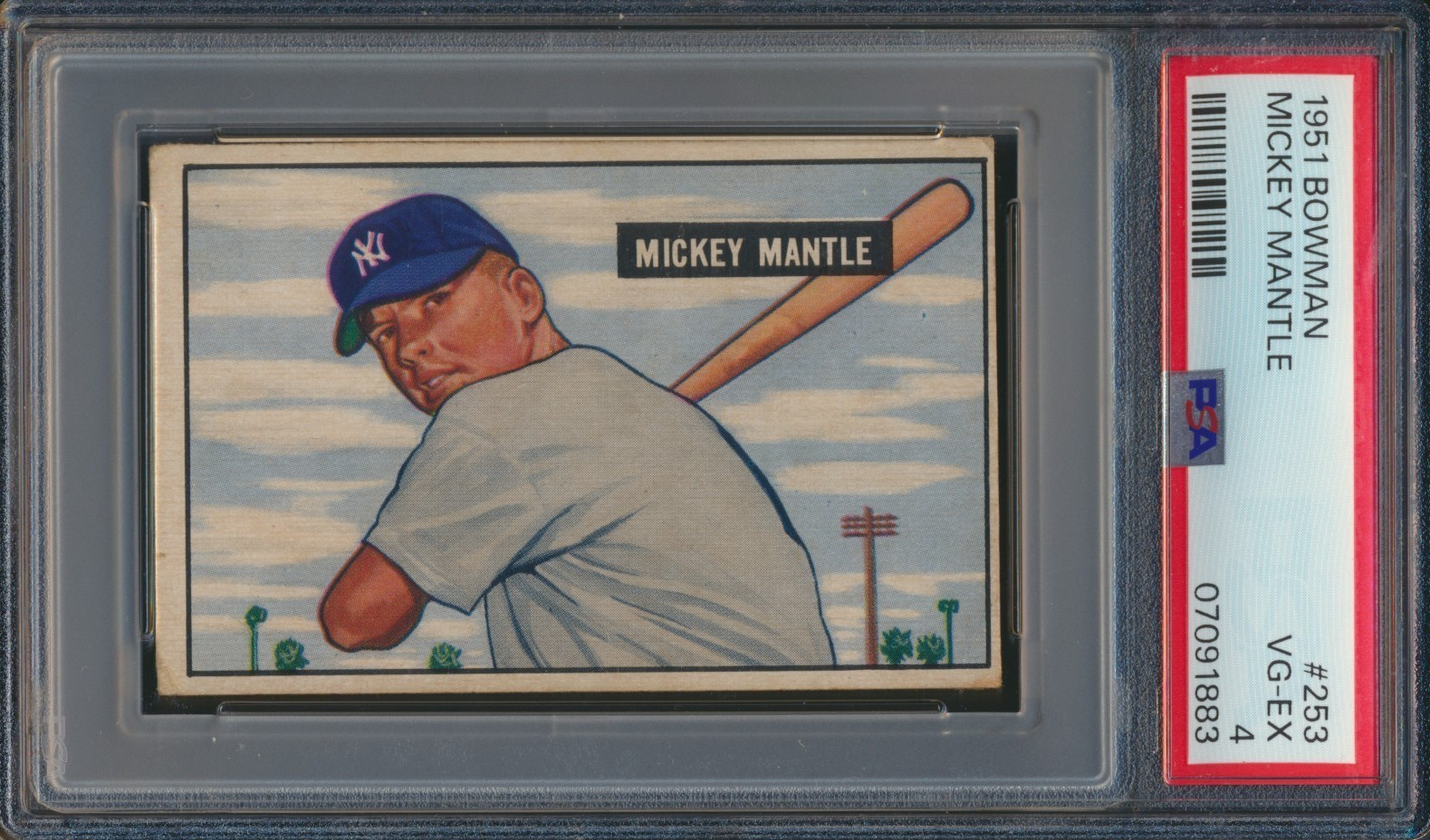1951 BOWMAN BASEBALL #253 MICKEY MANTLE RC PSA 4 VG-EX HOF YANKEES ROOKIE