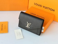 Louis Vuitton Lockme Compact Wallet Black Grained Silver Hardware Wallet