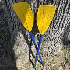 Two Collapsible Canoe Kayak Rafting plastic Paddles 48" Long Yellow and Blue 