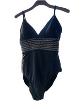 Kona Sol Black Embroidered Geometric One Piece Swimsuit Adjustable Strap M