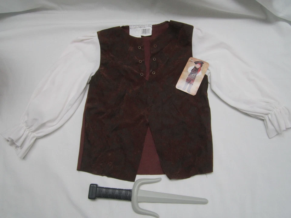 Fantasia de Halloween Pirata do Caribe Buccaneer Chapéu Camisa Adaga Infantil Tamanho 2T - Imagem 4 de 4