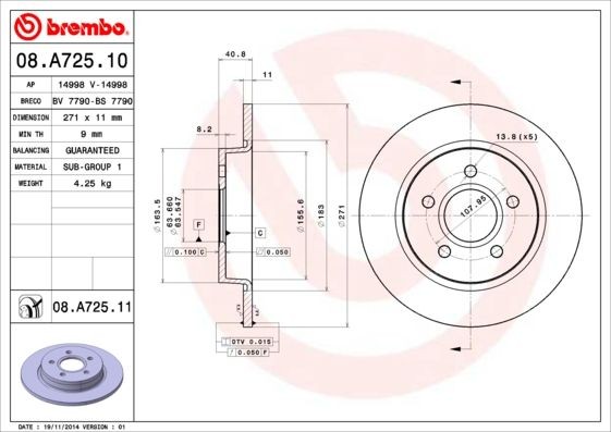 2X Bremsscheibe Hinten Brembo 08A72511 FÜR Ford Bremsscheiben Scheibenbremse-image