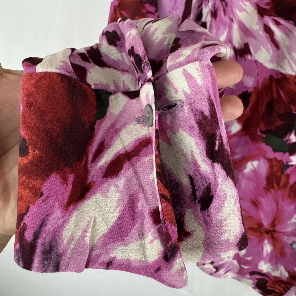 Blusa Madison Studios Floral 100% Seda Abotonada Talla 14 Femenina Romántica Foto 3 de 4