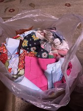 Box Lot Of Sewing Crafting Supplies Quilt Fabric Fuzzy Letters Tools Patterns