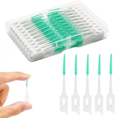Dental Floss Picks, 200 Count, Soft Rubber Brush Head, Interdental Brushes with