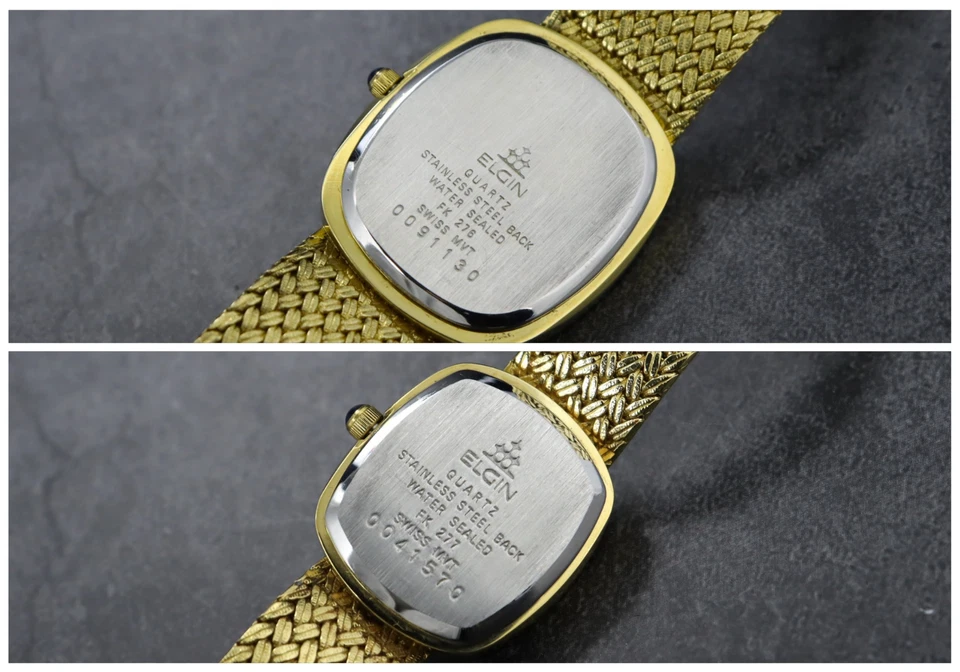 ELGIN FK276 FK277 Par de relojes de cuarzo dorado batería nueva correa ajustable de JP Foto 3 de 4