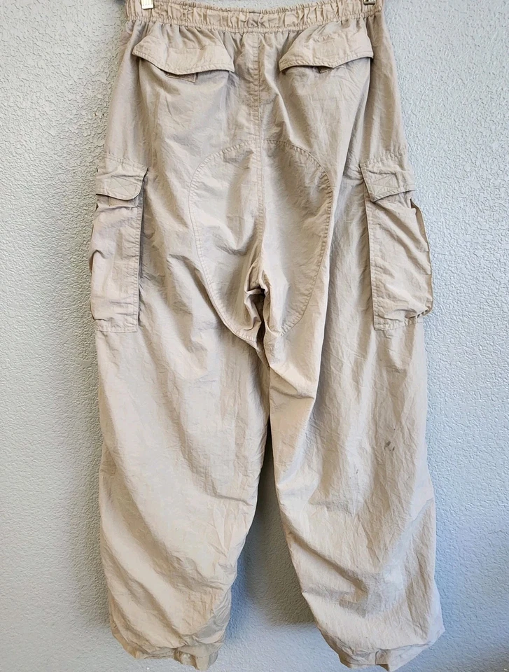 Vintage Bum Equipment Track Pants Mens M Cargos Khaki Beige Nylon Baggy Fit 90s - Image 2 of 4