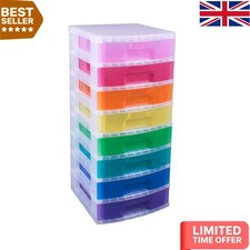 Really Useful 8-Drawer Plastic Storage Tower - 9L Capacity with Rainbow Drawers
