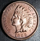 1886 INDIAN HEAD CENT - W LIBERTY & Near 4 DIAMONDS - AU UNC - T2 Type 2
