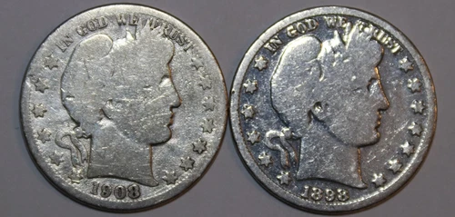 (2) Barber Half Dollars - About Good - 1899-O 1908-O - #9935D