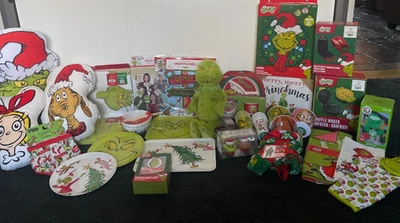 SLEIGH BELL BISTRO Everything GRINCH CHRISTMAS Cups Plates Lights Tablecloth Waffe Banners Pillows