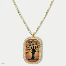 Gorgeous Colorful Tree of Life Pendant Necklace Chain Image Dog Tag Chain Gift D