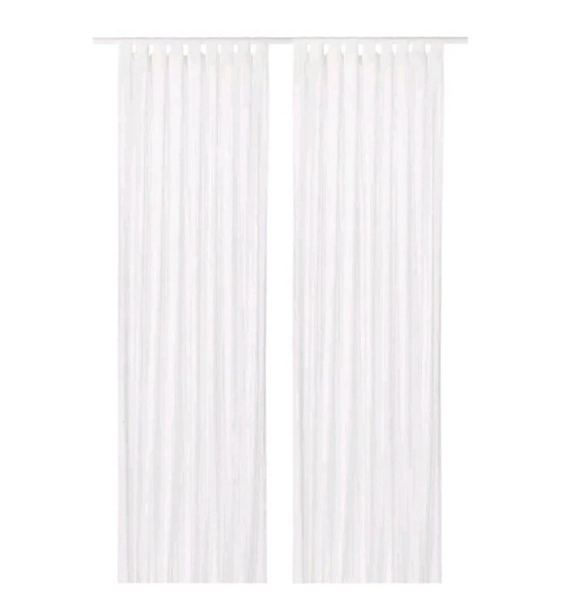 Ikea 1 Pair Long Sheer White Matilda Tab Top Curtains Stitch Detail 906.142.31