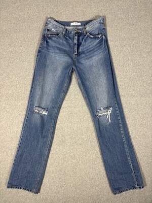 KanCan Womens Denim Jeans Blue Straight Leg Distressed Button-Fly Size 9 / 28
