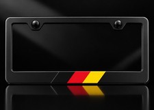 German Flag Racing Stripes License Plate Frame Black Stainless Steel