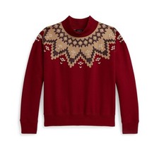 Polo Ralph Lauren Girls Fair Isle Boxy Long-Sleeve Sweatshirt Size S 7 Red 75