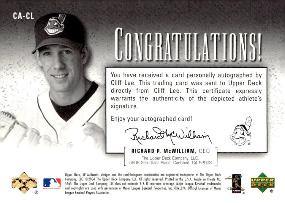 QUIROGRAFÍA CLIFF LEE 2004 SP **INSCRITA = CLIFTON** AUTOMÁTICA/60 1/1? 🔥INDIOS Foto 2 de 2