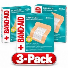 3x BAND-AID SKIN-FLEX LARGE ADHESIVE BANDAGES 6CT EA 3 1/2" x 4 1/2 STERILE NIB