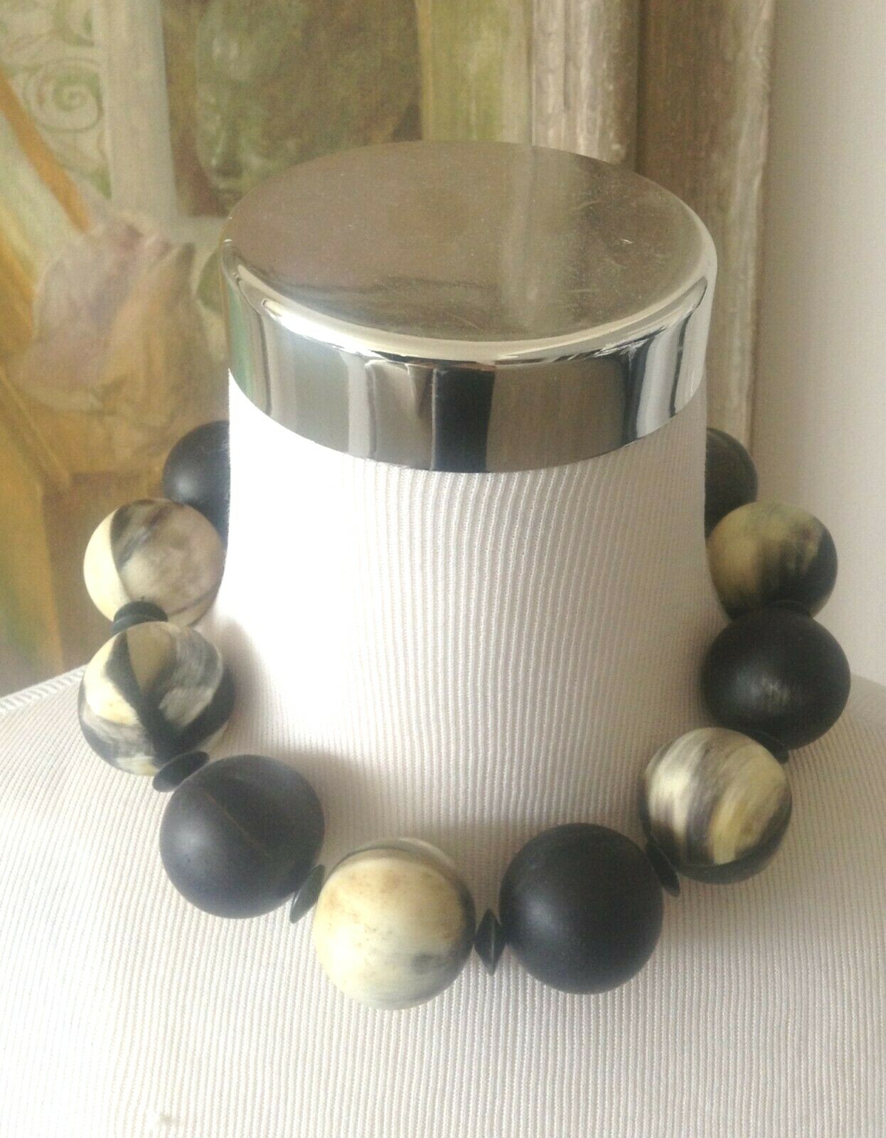 Statement!  Sterling Silver+Hand Painted Large Ac… - image 1