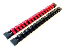 2 GOLIATH INDUSTRIAL 3/8" ABS MOUNTABLE RED/BLACK SOCKET RAILS HOLDERS ORGANIZER