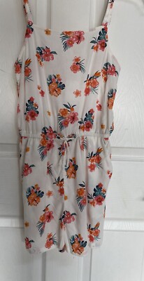 H&M Divided White Red Rose Floral Cotton Blend Dress 10/11