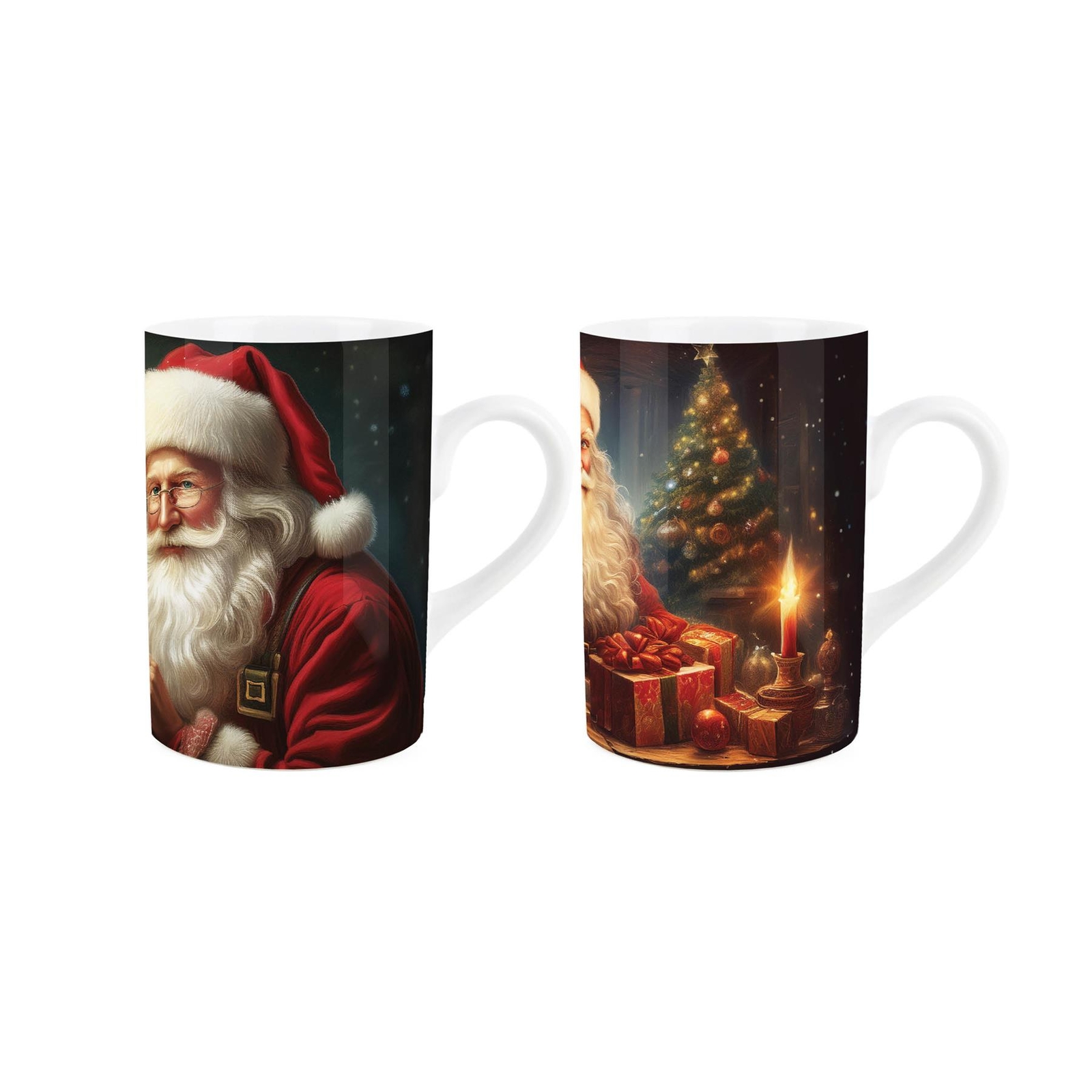 Santa Ceramic Mugs Set - Father Christmas Gift - Festive Present Set of 2