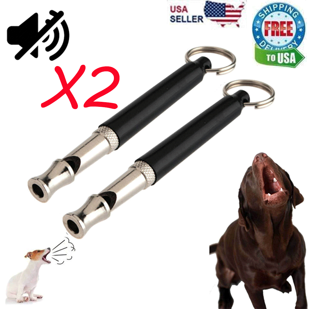 2pc Dog Training WHISTLE UltraSonic Obedience Stop Barking Pet Sound Pitch Black - Picture 3 of 12