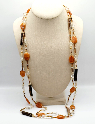 Unique Hippie Bohemian Long Multi Color Bead Shape Vtg 1970s Necklace No Clasp - Picture 5 of 23