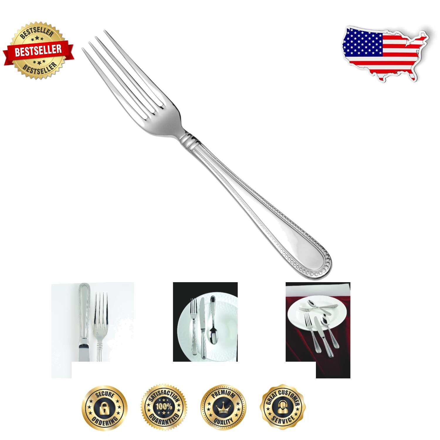 Elegant 18/10 Stainless Steel Forks Set of 12 - Caviar Pattern for Fine Dining