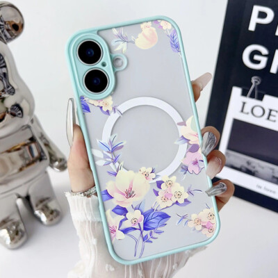 Handyhülle für iPhone 16 15 Pro Max 14 13 12 11 Magnetische Stoßfeste Blume Case