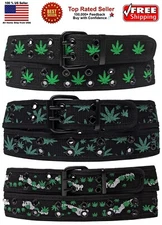 Marijuana Weed Potleaf Cannabis Grommet Stitched Canvas Fabric Military Web Belt