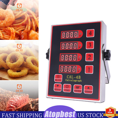 Commercial 4 Channels Kitchen Timers Restaurant Timer Loud Red Stainless Steel！