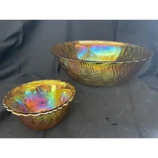 Vintage Set o 2 Irridescent Chip/Dip Server no wire frame Indiana Glass Carnival