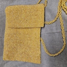 Valerie Stevens Gold Beaded Evening Purse Long Flap Snap Closure US PAT 4453294