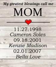 Custom Names Date Personalized Mothers Day WOOD Wall 10x12 Metal Sign SS191