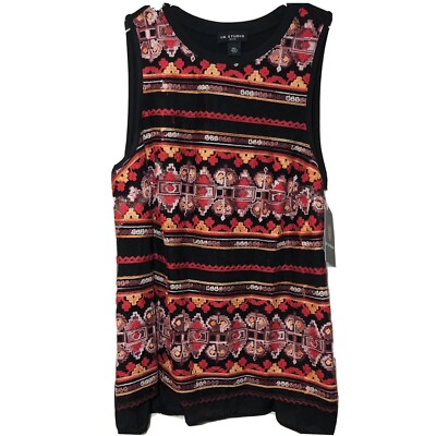 I.N. Studio Size XL Women s Crochet Top Petite Black Multicolored Shirt NWT