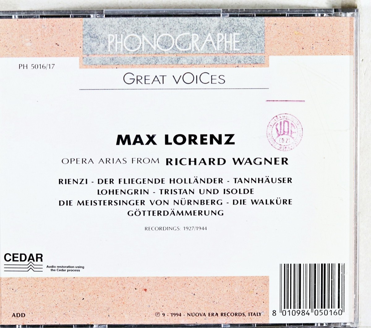 Max Lorenz (2) - Max Lorenz - Opera Arias From Ric (CD 1994