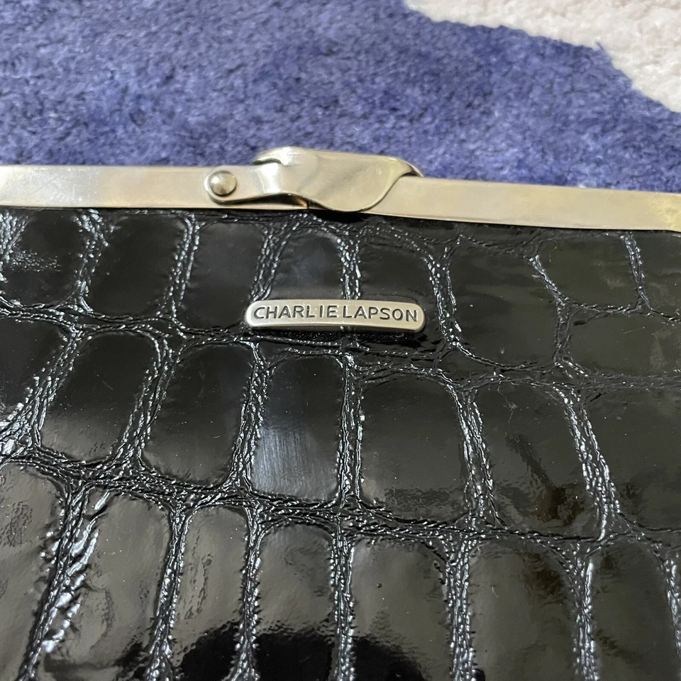 Charlie Lapson黑色鳄鱼压花手拿包银色五金链钱包 — 第 2/4 张图片