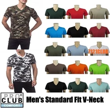 PRO CLUB MEN V NECK T SHIRT CAMO TEE PROCLUB PLAIN SHORT SLEEVE BIG & TALL S-7XL
