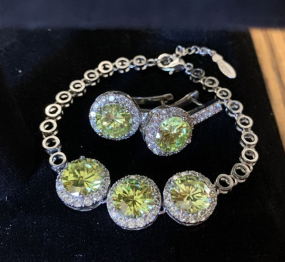 Bamoer Silver Tone Yellow Stones Bracelet Matching Earrings Jewelry