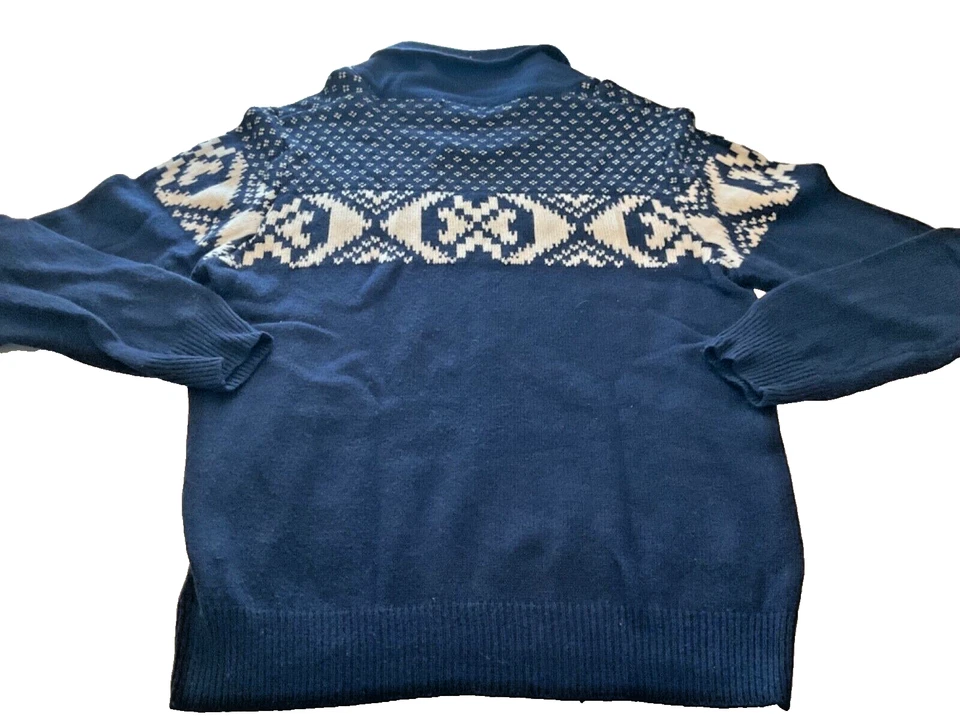 Suéter Pullover GARRET SCOTT Nórdico Azul Marino Blanco Cuello Botón Talla S/M Foto 4 de 4