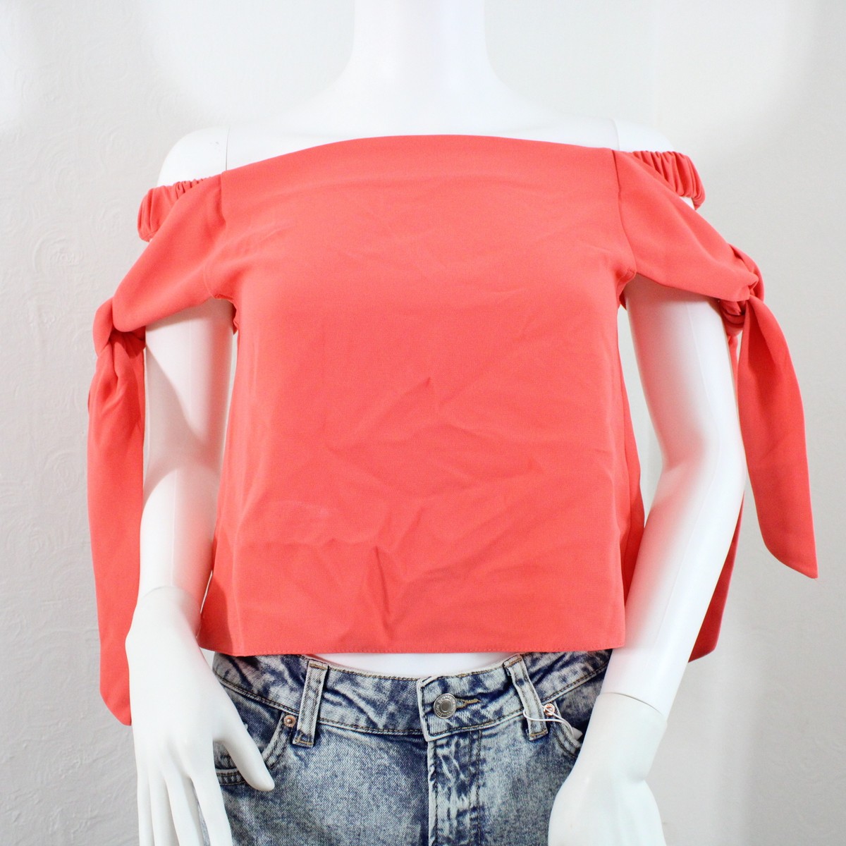 WOMEN'S SIZE US TOPSHOP TIE SHOULDER CROP TOP BLOUSE COLOR CORAL