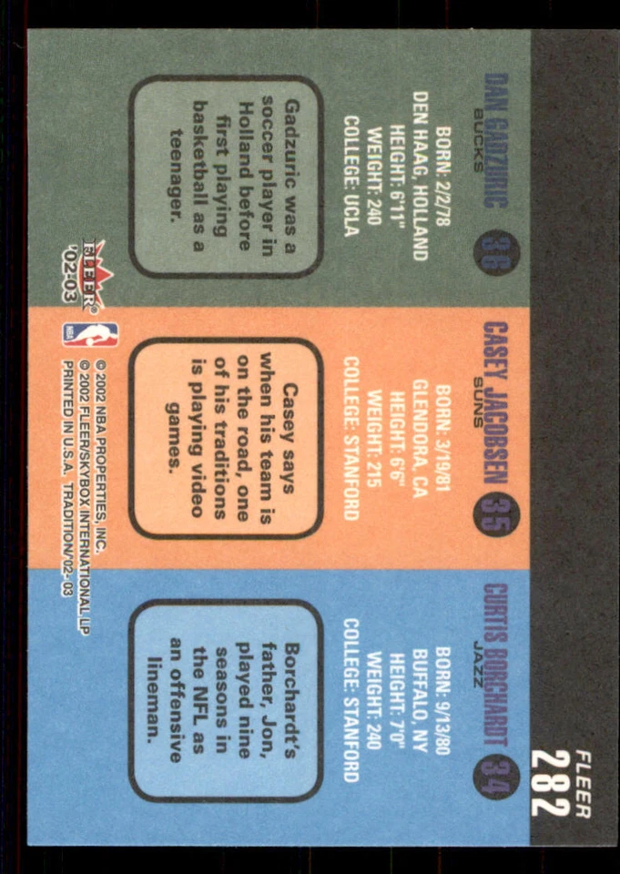 2002-03 Fleer Tradition #282 Curtis Borchardt/Casey Jacobsen/Dan Gadzuric RC - Image 2 of 2