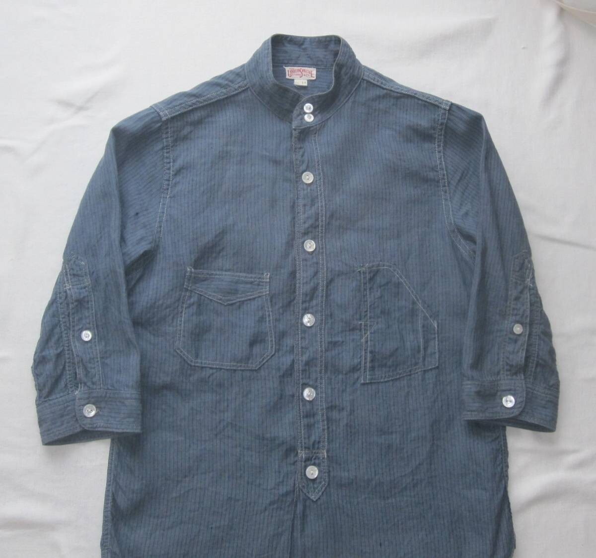 FREEWHEELERS THE SKIPPER 3 4 Sleeve Work Shirt 14 BLUE GRAY men | eBay