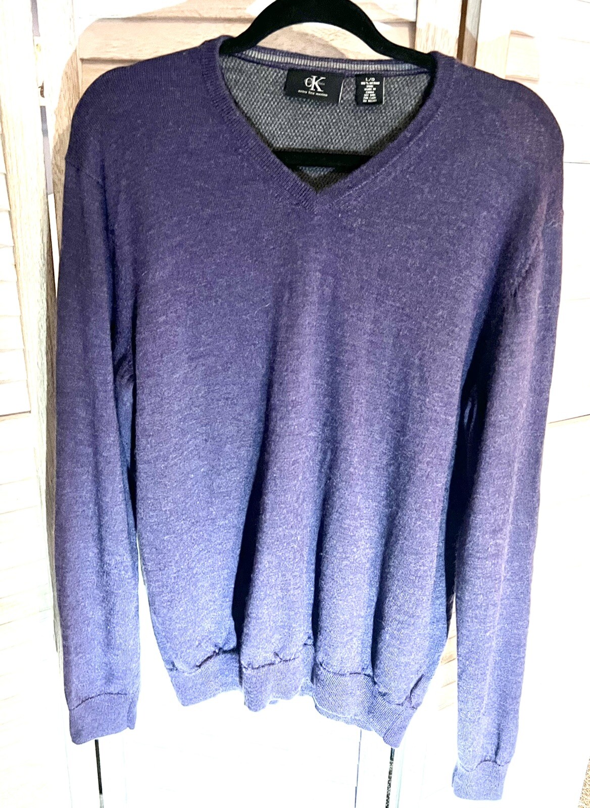 Calvin Klein Men's Vneck Sweater Extra Fine Merino Wool Purple Size